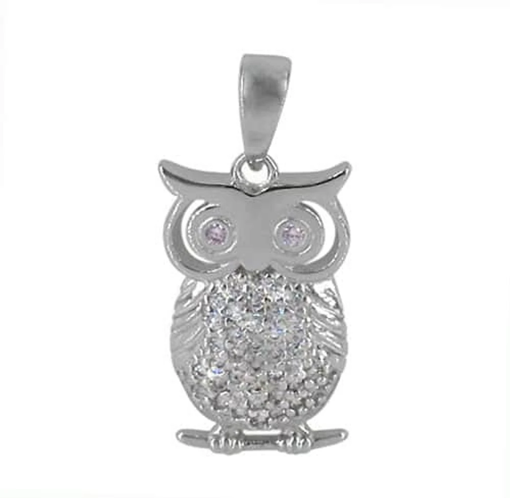 Sterling Silver With Rhodium Owl Pendant
