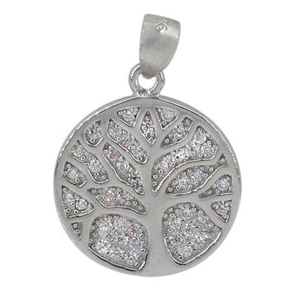 Sterling Silver With Rhodium Tree Of Life Pendant, 17mm Diameter