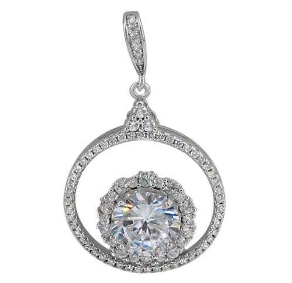Sterling Silver With Rhodium Stone Pendant