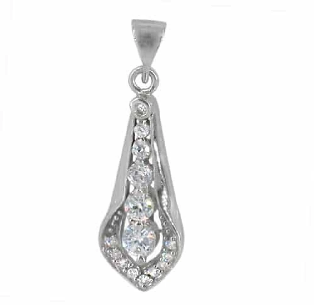 Sterling Silver With Rhodium Stone Pendant, 23X10mm Frame