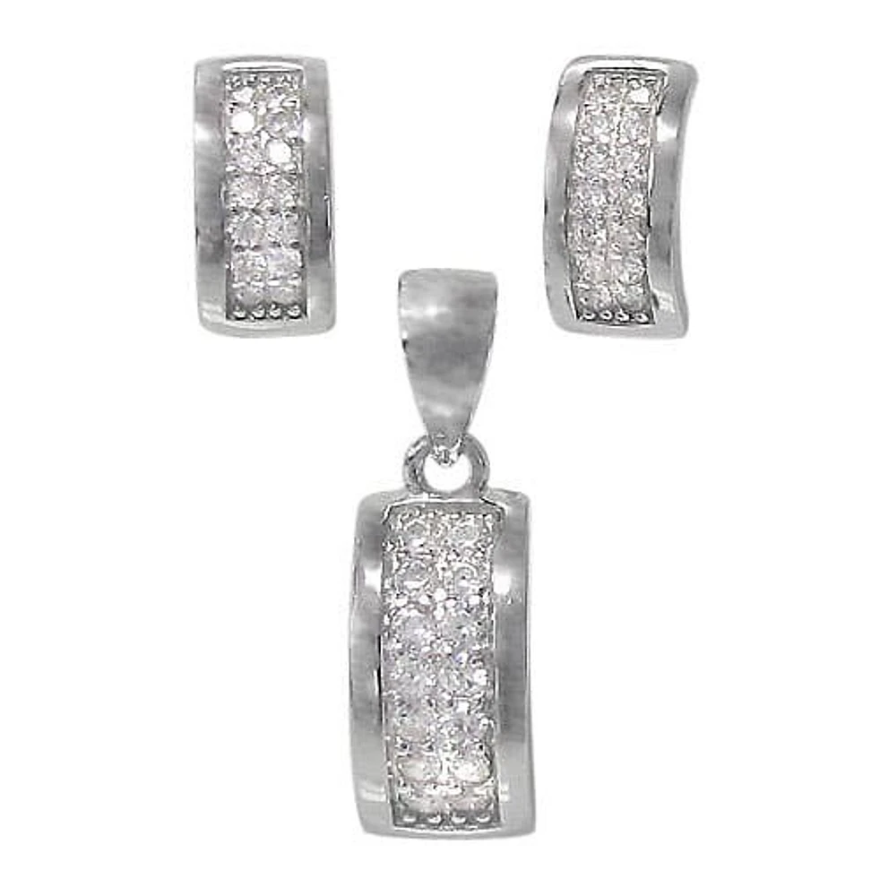Sterling Silver With Rhodium Set, 9X4mm Earrings And 11X6mm Pendant