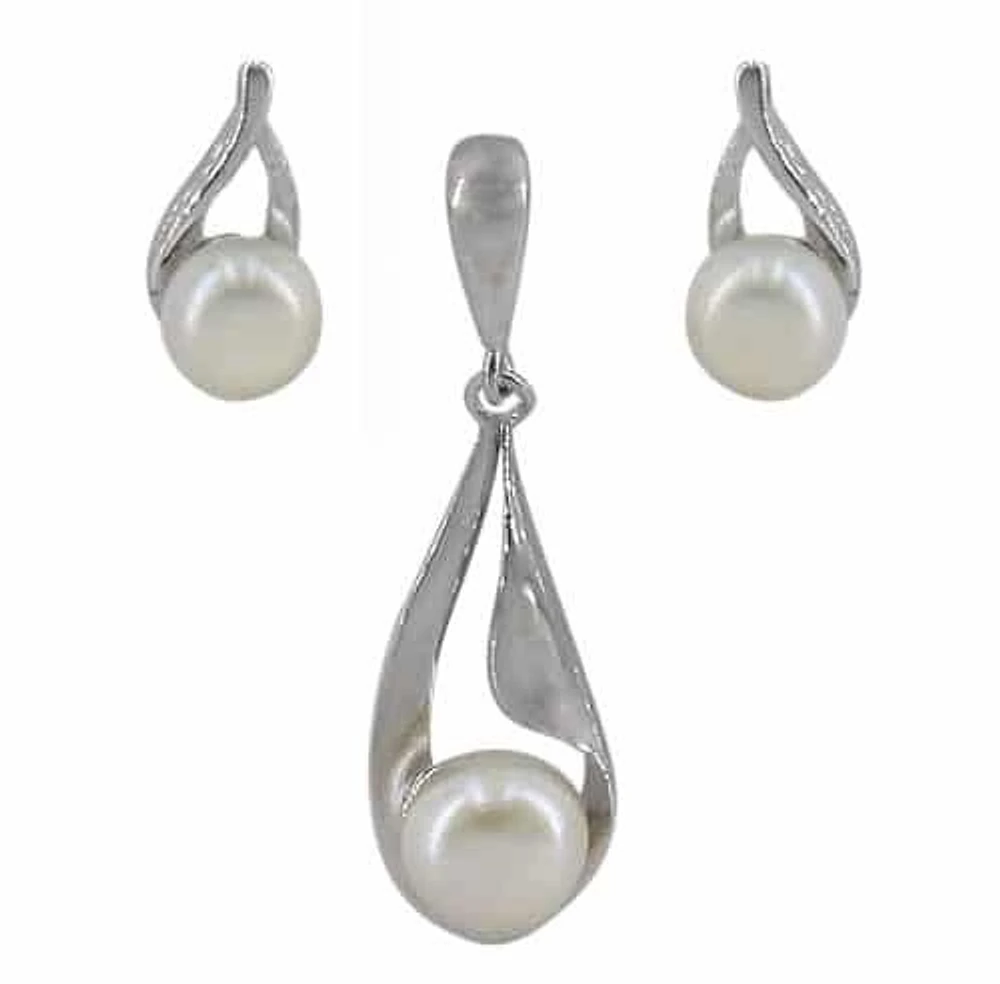 Sterling Silver With Rhodium Set, 11X6mm Earrings And 19X8mm Pendant
