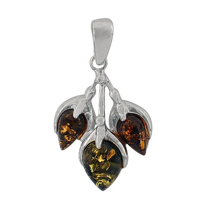 Sterling Silver, 22X27mm Leaf Pendant With Amber