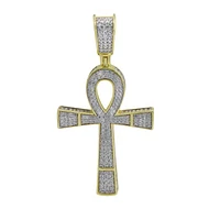 Sterling Silver With Gold, 34X24mm Ankh Cross Pendant With Cubic Zirconia
