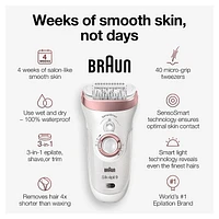 Braun Epilator Silképil 9  Wet & Dry Use 3 Attachments Rose Gold