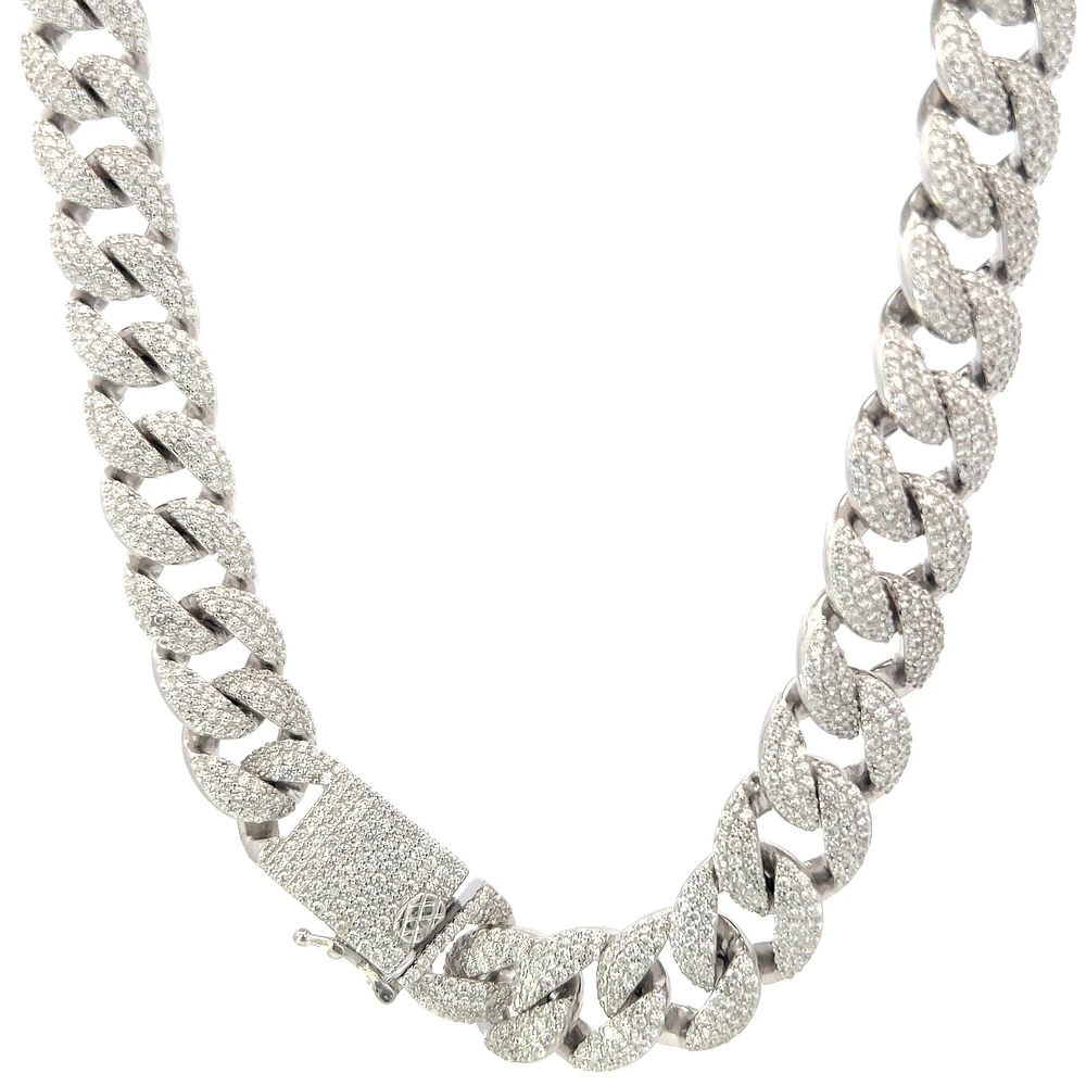 925 Sterling Silver Miami Cuban Curb Bracelet with Cubic Zirconias