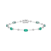14K White Gold Prong Emerald & Diamond Bracelet