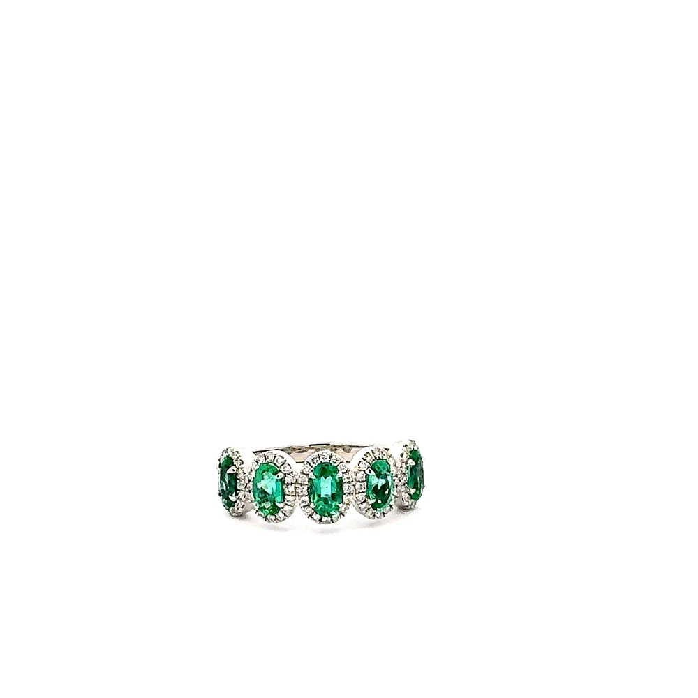 14K White Gold 1.03cttw Emerald and 0.23cttw Diamond Ring