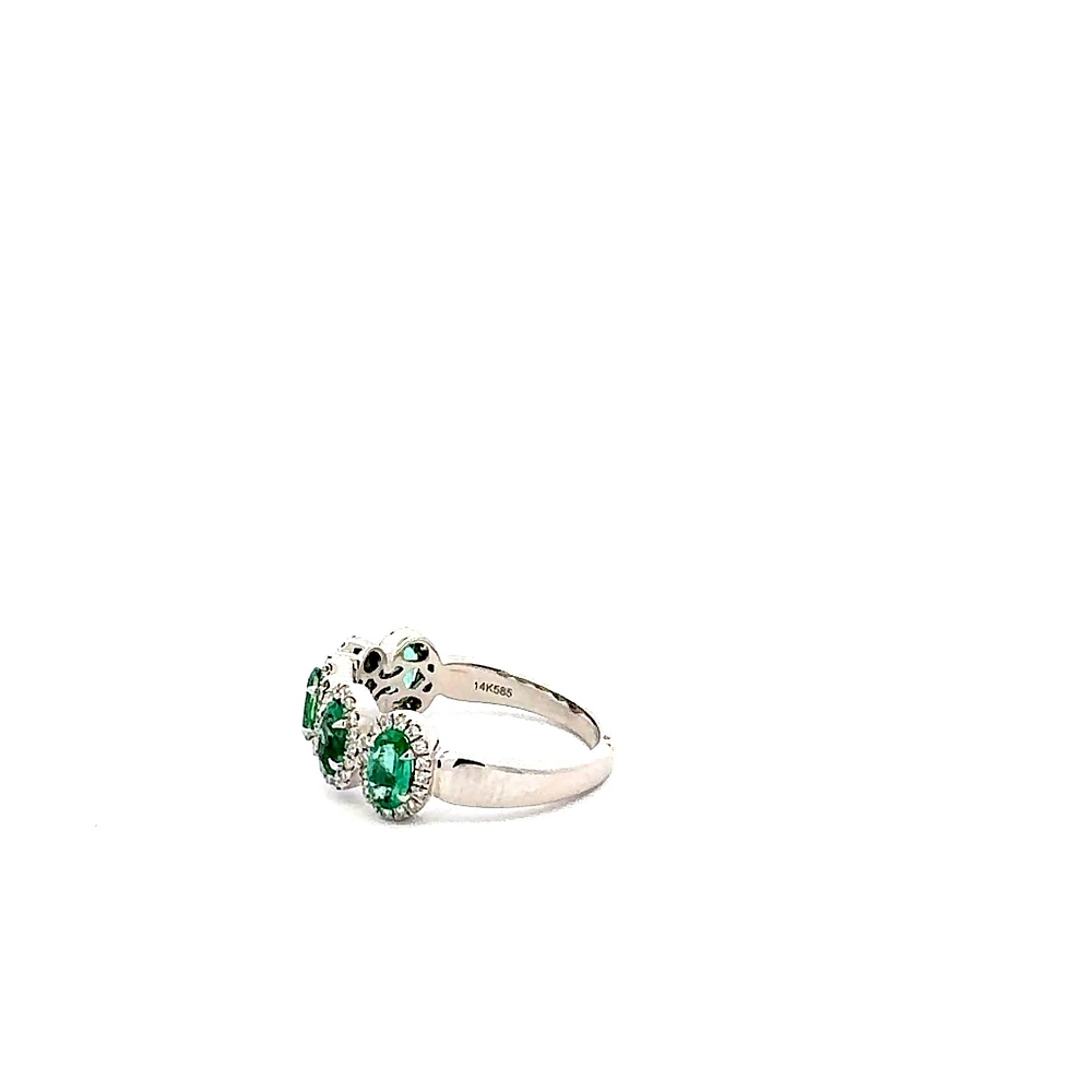 14K White Gold 1.03cttw Emerald and 0.23cttw Diamond Ring