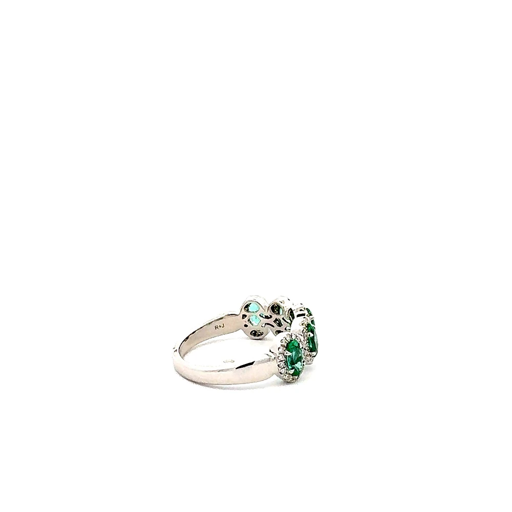 14K White Gold 1.03cttw Emerald and 0.23cttw Diamond Ring