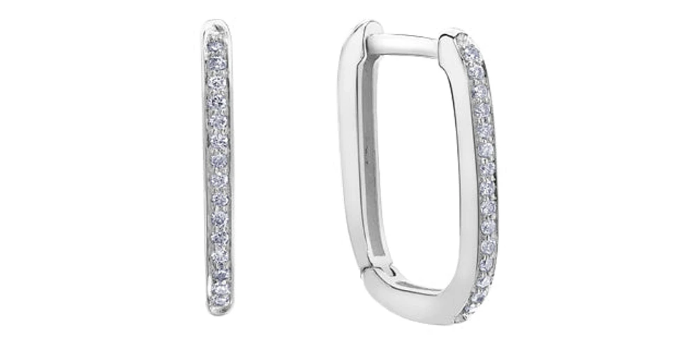 10K White Gold 0.09 cttw Diamond Square Hoop Earrings
