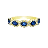 14K Yellow Gold Sapphire ring with diamond halo