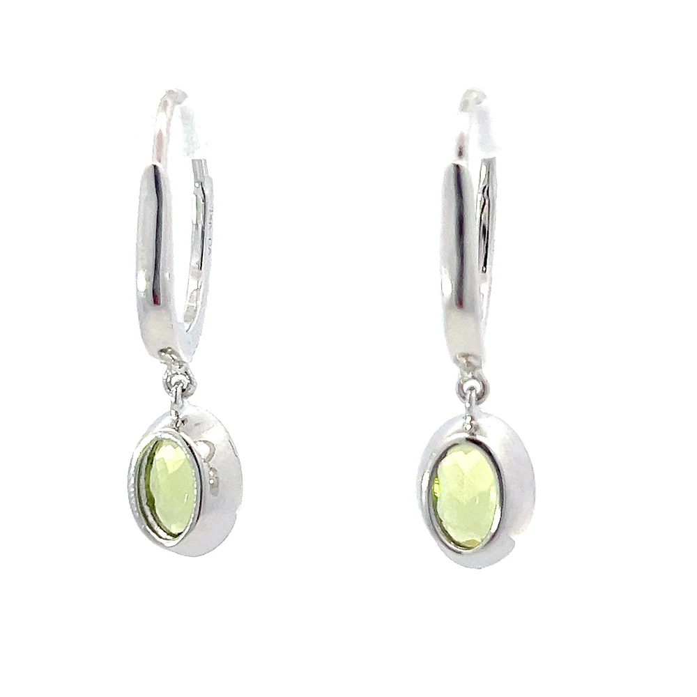14K White Gold Peridot and Diamond Earrings