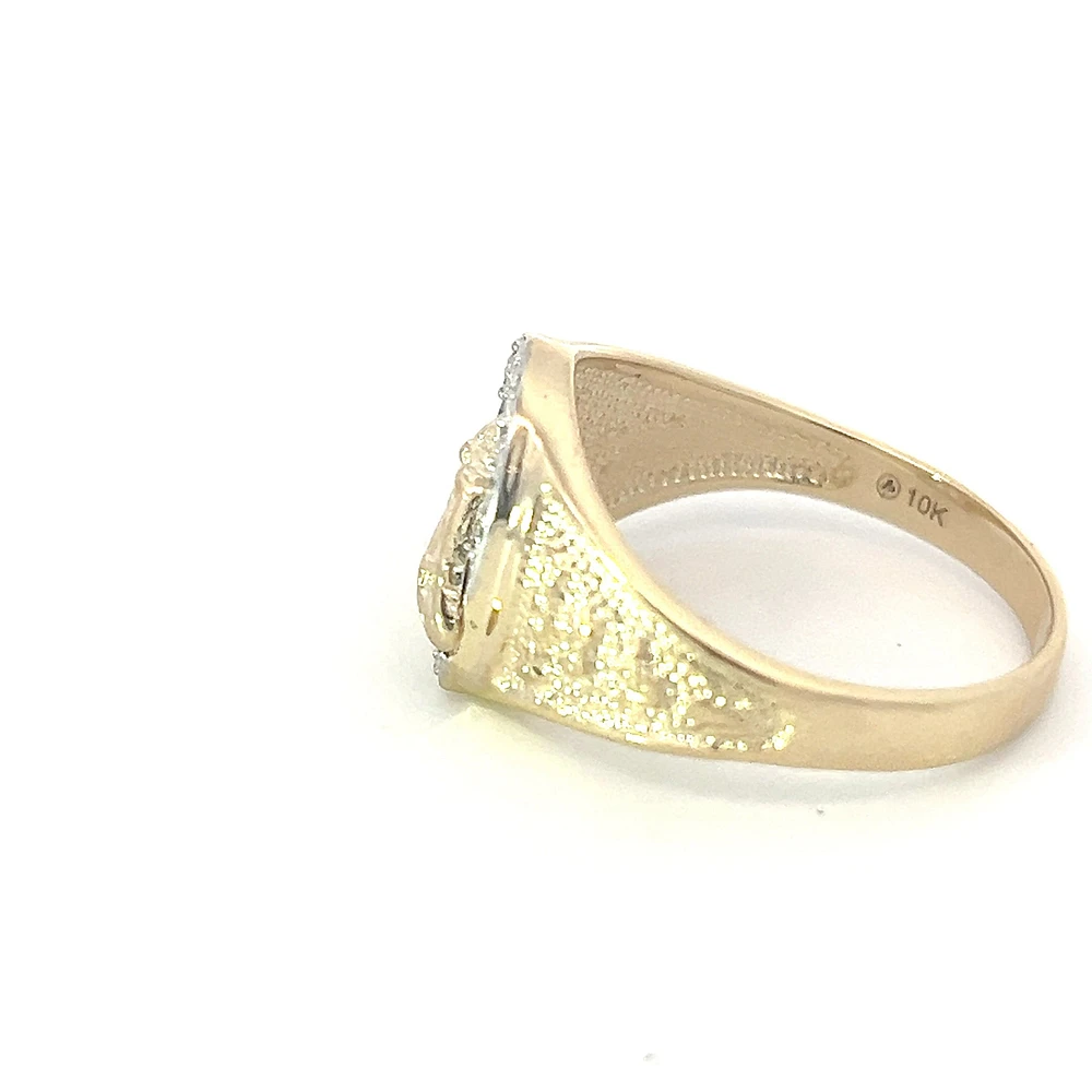 10K Yellow Gold 0.10cttw Diamond Horseshoe Gents Ring, 10 - 5 /
