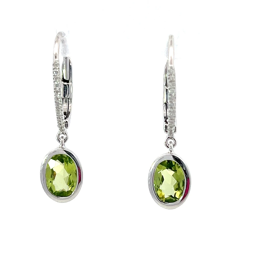 14K White Gold Peridot and Diamond Earrings