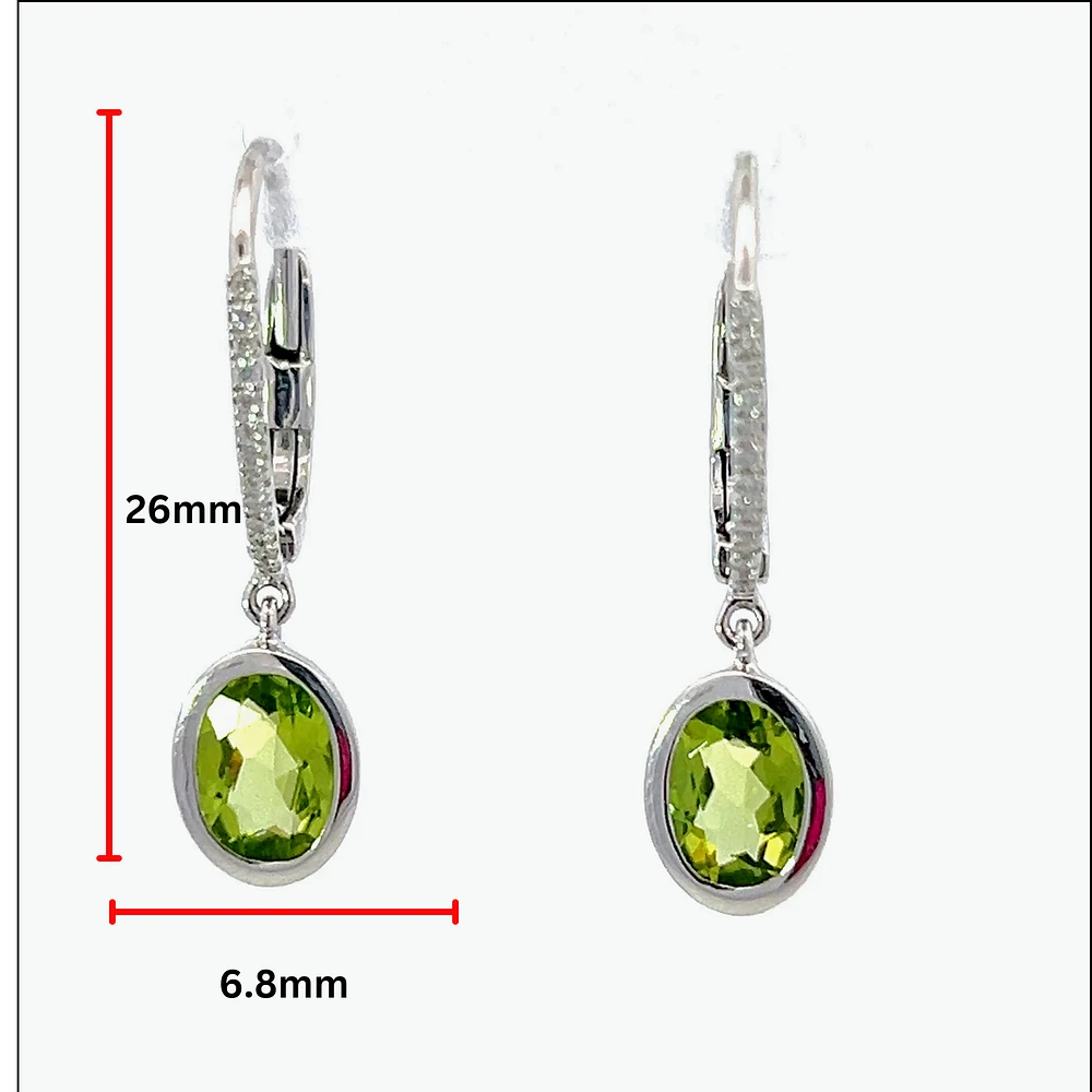 14K White Gold Peridot and Diamond Earrings