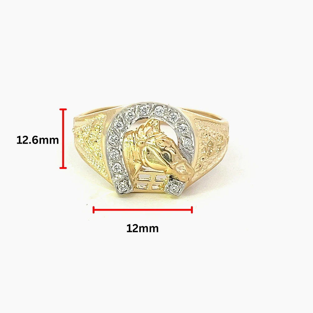 10K Yellow Gold 0.10cttw Diamond Horseshoe Gents Ring, 10 - 5 /