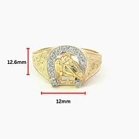 10K Yellow Gold 0.10cttw Diamond Horseshoe Gents Ring, 10 - 5 /