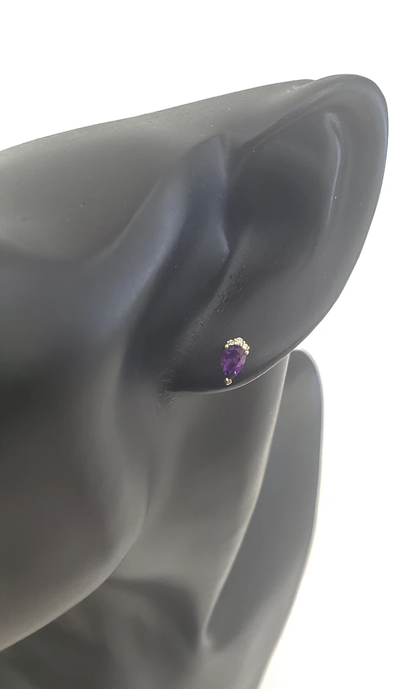 10K Yellow Gold Amethyst and Diamond Earrings
