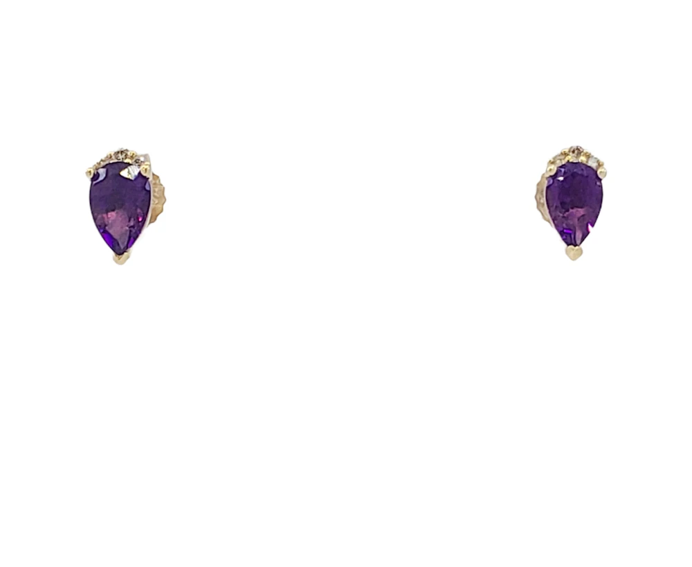 10K Yellow Gold Amethyst and Diamond Earrings