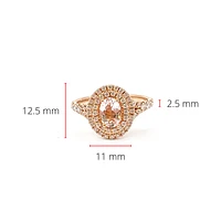 14K Rose Gold 0.75cttw Oval Cut Genuine Morganite & 0.45cttw Diamond Double Halo Ring, size 6.5