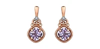 10K Rose Gold Amethyst and Diamond Dangle Earrings