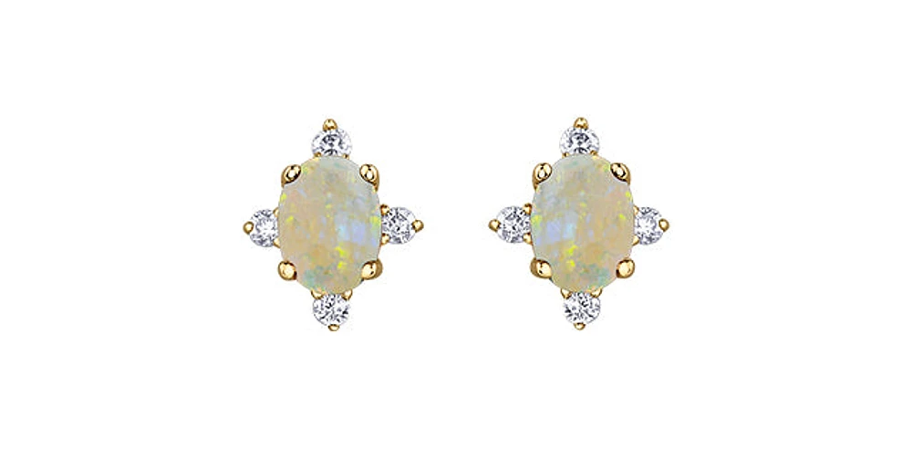 10K Yellow Gold Opal and Diamond Earrings