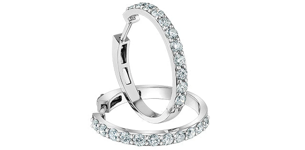 14K White Gold 1.00cttw Lab Grown Diamond Huggies - 21mm