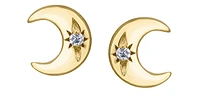 10K Yellow Gold Diamond Moon Stud Earrings 0.01cttw