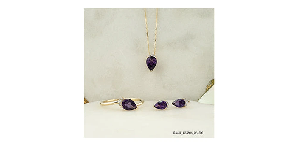 10K Yellow Gold Amethyst and Diamond Earrings