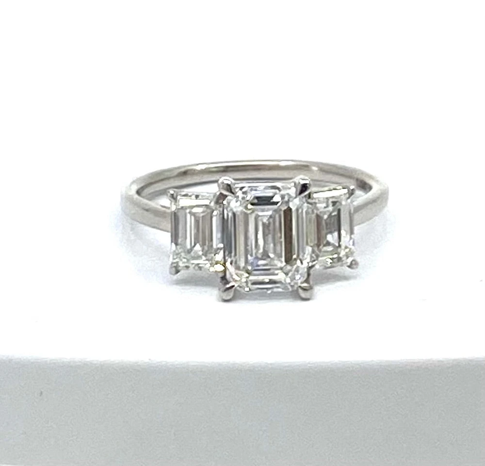 14K White gold 3.40Cttw Lab Grown Emerald Cut Diamond Engagement / Anniversary Ring