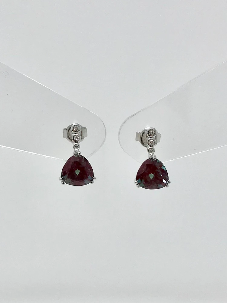 Created Alexandrite and Diamond Earrings