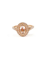 14K Rose Gold 0.75cttw Oval Cut Genuine Morganite & 0.45cttw Diamond Double Halo Ring, size 6.5