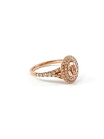 14K Rose Gold 0.75cttw Oval Cut Genuine Morganite & 0.45cttw Diamond Double Halo Ring, size 6.5