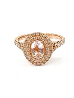 14K Rose Gold 0.75cttw Oval Cut Genuine Morganite & 0.45cttw Diamond Double Halo Ring, size 6.5
