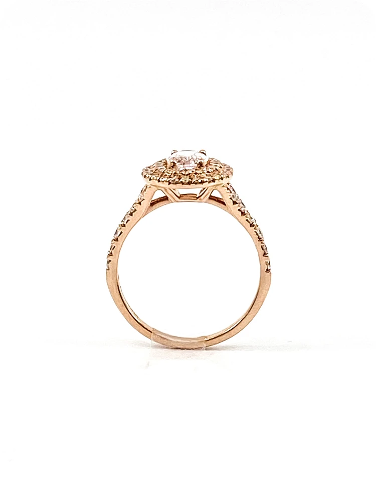 14K Rose Gold 0.75cttw Oval Cut Genuine Morganite & 0.45cttw Diamond Double Halo Ring, size 6.5