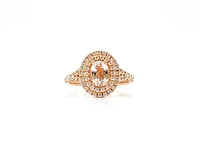 14K Rose Gold 0.75cttw Oval Cut Genuine Morganite & 0.45cttw Diamond Double Halo Ring, size 6.5