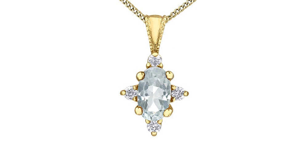 10K Yellow Gold White Topaz and Diamond Pendant, 18"