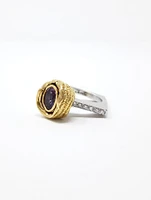 Silver & 18K Gold Plated 1.10cttw Amethyst and Cubic Zirconia Ring, size 8.5