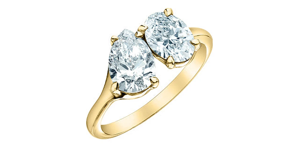 14K Gold 2.00cttw Lab Grown Oval Cut and Pear Diamond Ring