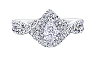 18K White Gold/Palladium Alloy (hypoallergenic) 1.00cttw Pear Shape Double Halo Diamond Ring