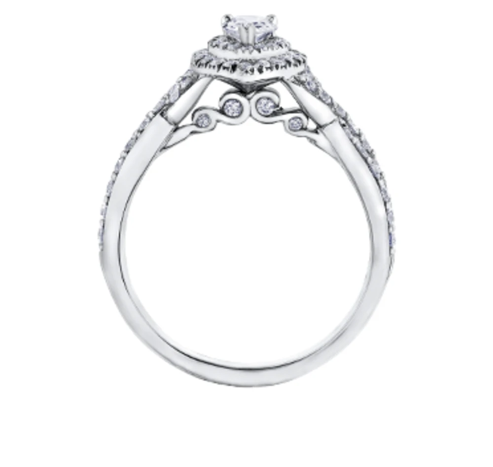 18K White Gold/Palladium Alloy (hypoallergenic) 1.00cttw Pear Shape Double Halo Diamond Ring