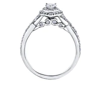 18K White Gold/Palladium Alloy (hypoallergenic) 1.00cttw Pear Shape Double Halo Diamond Ring