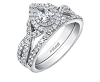 18K White Gold/Palladium Alloy (hypoallergenic) 1.00cttw Pear Shape Double Halo Diamond Ring