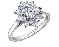 18K White Gold/Palladium Alloy (hypoallergenic) 1.15-1.39cttw Oval Shape Diamond Cluster Ring - Gold / 1.15 Carat Total