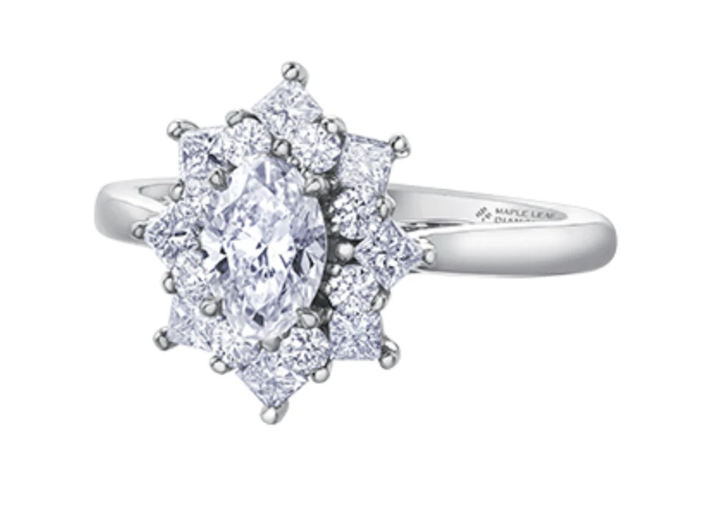 18K White Gold/Palladium Alloy (hypoallergenic) 1.15-1.39cttw Oval Shape Diamond Cluster Ring - Gold / 1.15 Carat Total