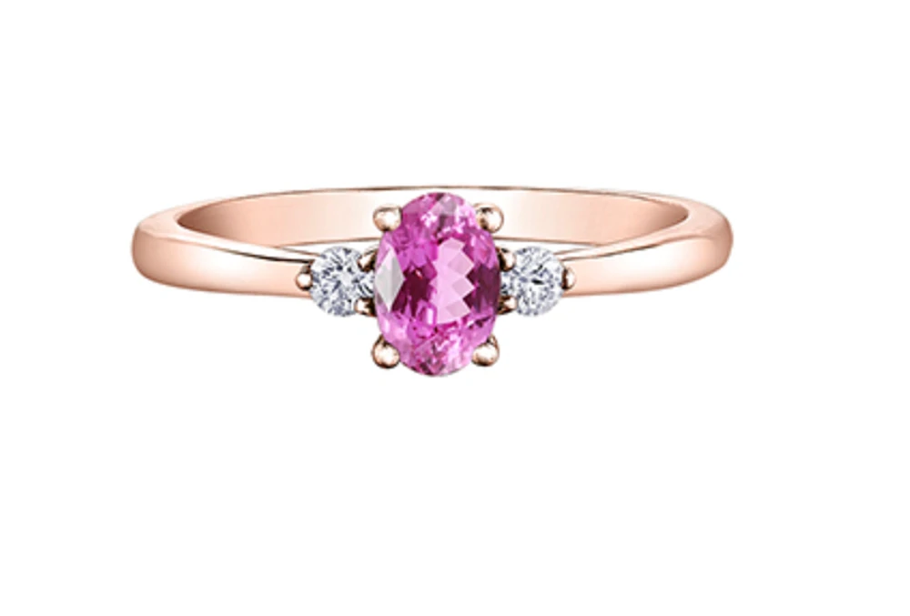 14K Rose Gold Oval Sapphire & 0.08cttw Canadian Diamond Ring