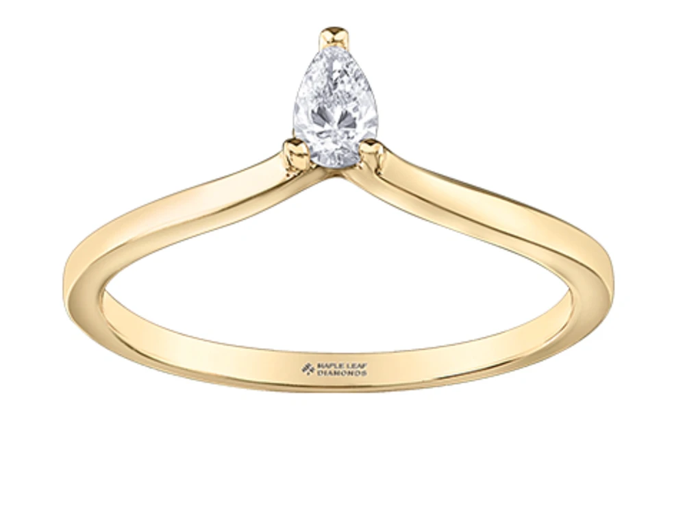 14K Yellow Gold 0.12cttw Diamond Pear Shape Canadian Ring - /