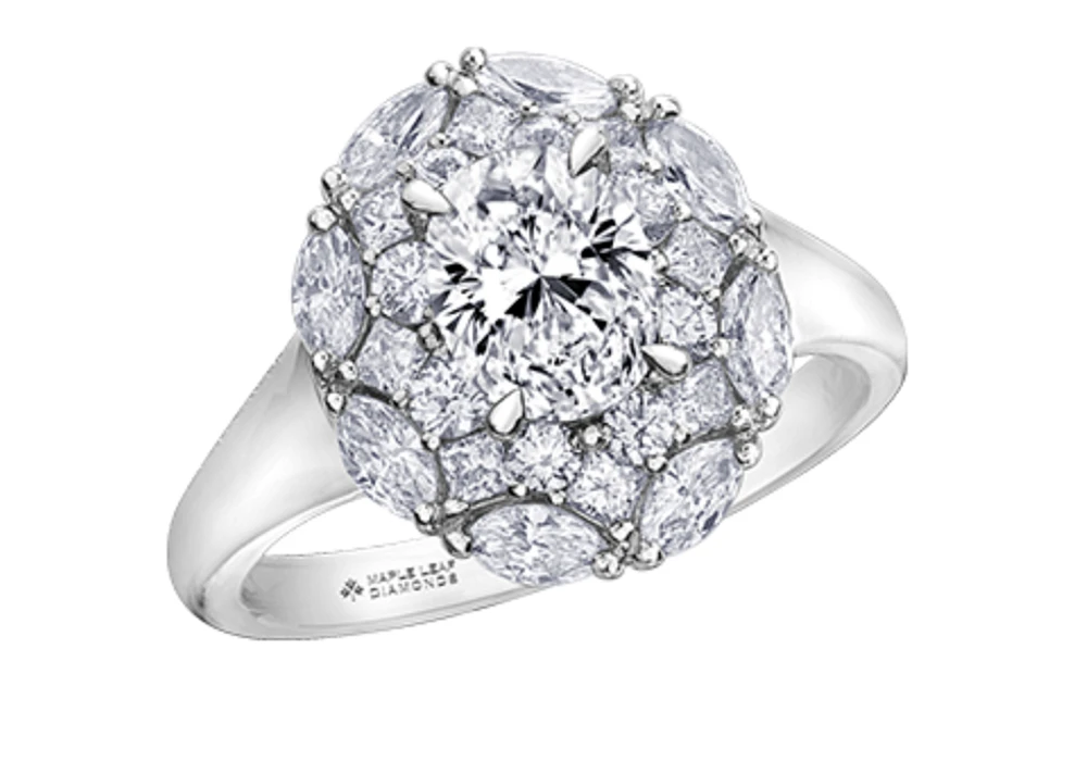 18K White Gold & Palladium Alloy (hypoallergenic) 1.18cttw Canadian Diamond Engagement Ring