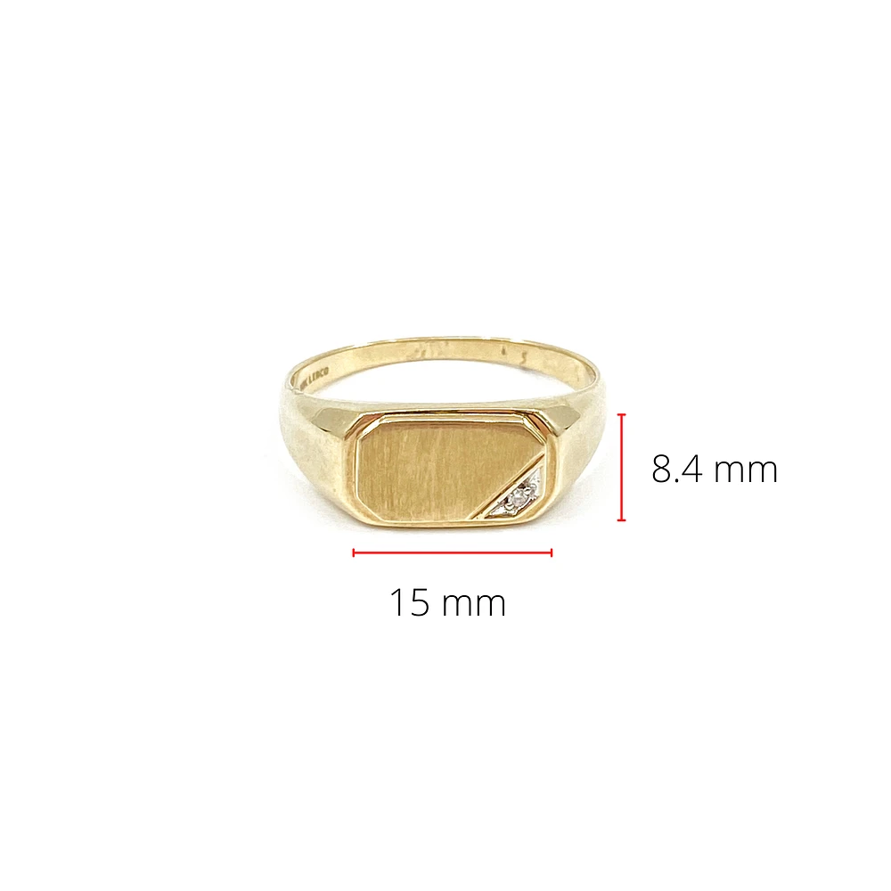 10K Yellow Gold 0.007cttw Diamond Signet Ring for Men, - /